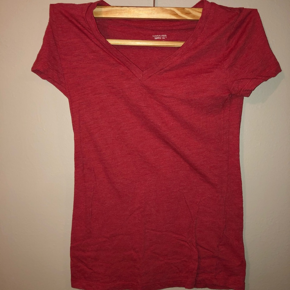 Red V-Neck Short Sleeve Tee